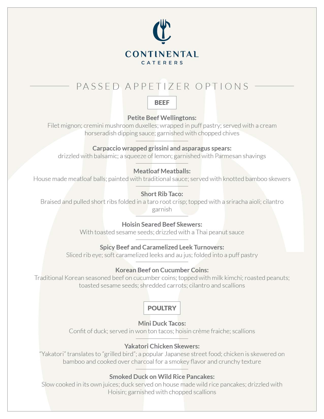 Menus Continental