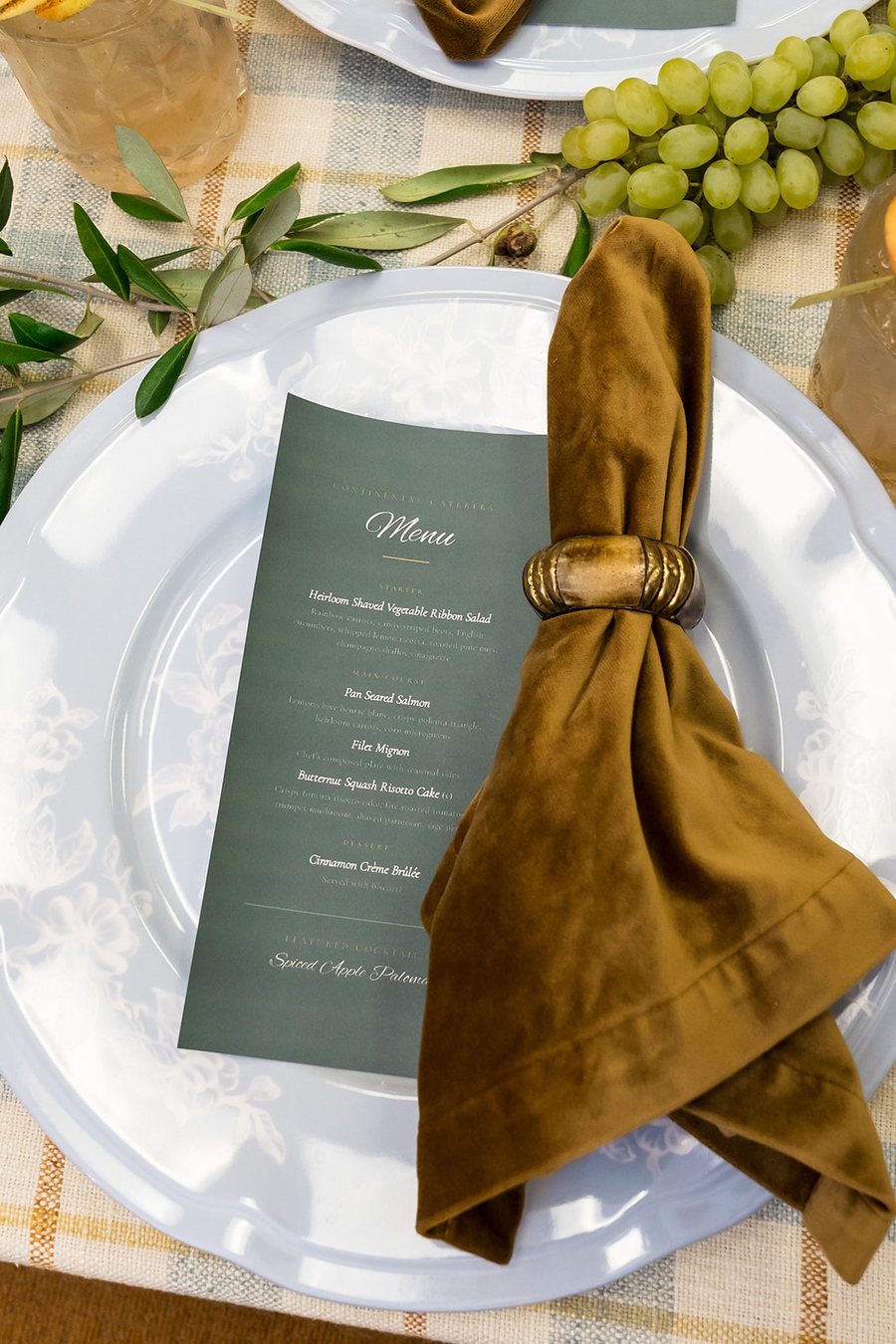 Menu card and velvet napkin