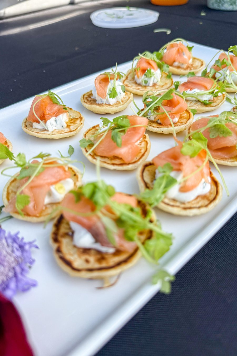 Smoked salmon blini